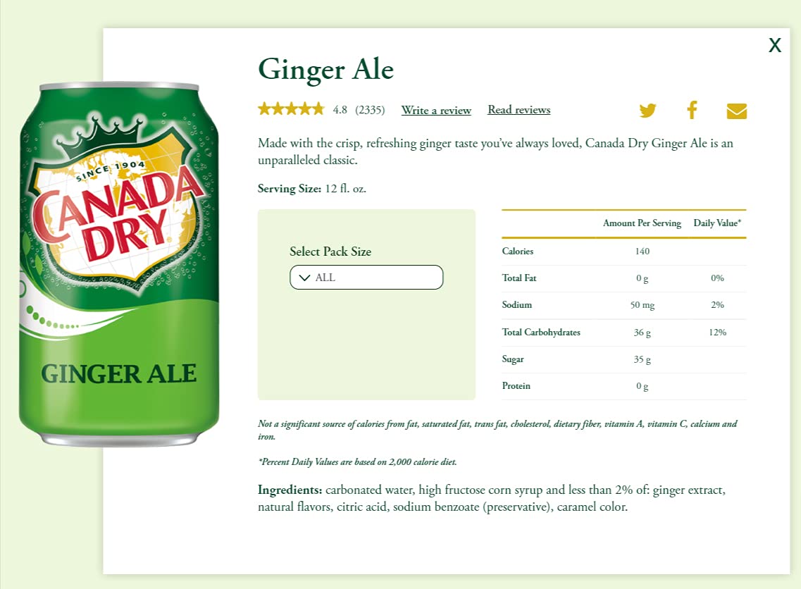 Bautura racoritoare carbogazoasa Canada Dry Ginger Ale, Doza 0.33L, 12 bucati