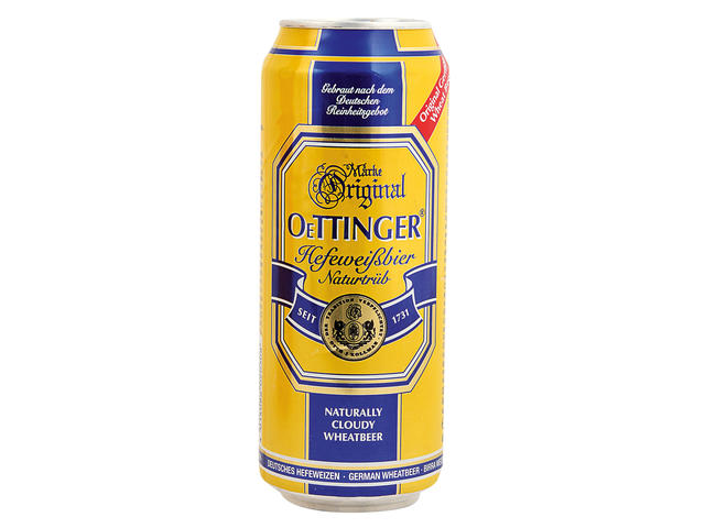 Bere nefiltrata din grau OeTTINGER Hefeweissbier, 4.9%, Doza 0.5L, 6 bucati