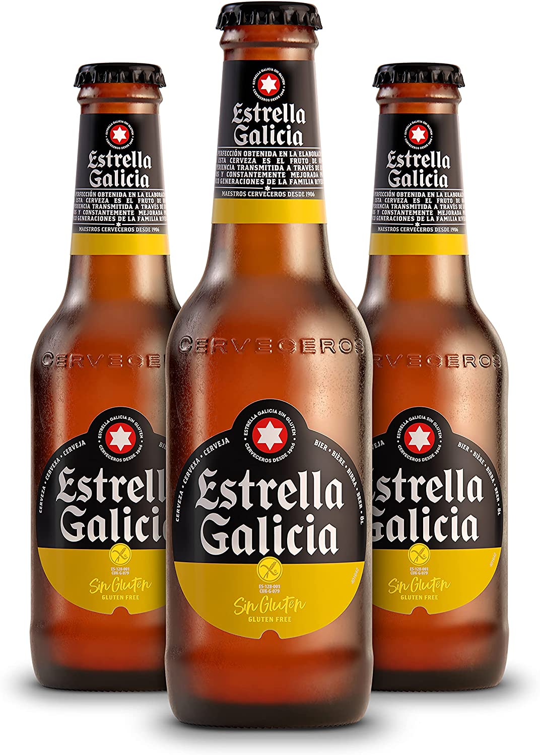 Bere blonda Estrella Galicia Glutenfree, 5.5%, Sticla 0.33L, 6 bucati
